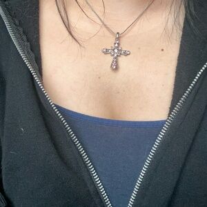 Pink cross necklace with hearts